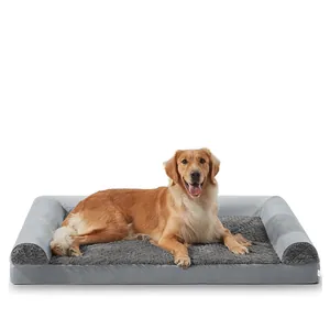 Grey orthopedic memory foam pet sofa bed for large dogs with plush fleece