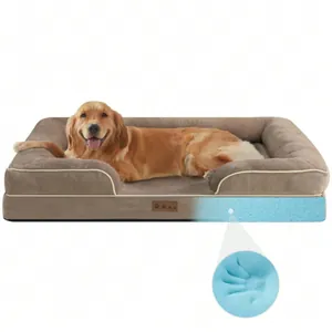 Orthopedic memory foam pet sofa bed with bolster for large dogs and cats.