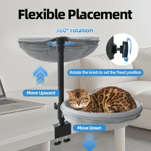 Doppelstöckiger Schreibtisch-Katzenliegeplatz mit 360°-Rotation und Höhenverstellung