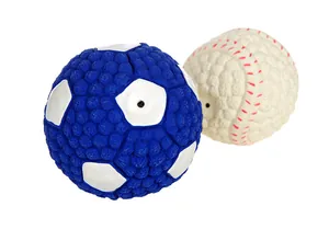 Detailed macro view of textured squeaky dog toy balls for dental cleaning and chewing