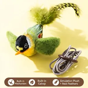 Lifelike chirping bird cat toy with catnip, featuring soft plush and real feathers, main view