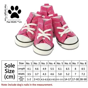 Scarpe in tela rosa traspirante per cani con tabella taglie completa per piccoli animali domestici