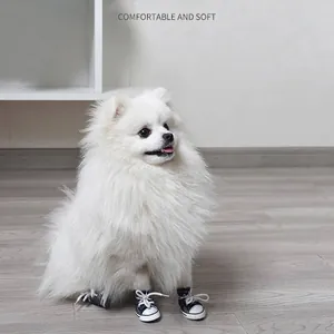 Sneakers in tela denim per cani di piccola taglia, scarpe blu scuro morbide e comode
