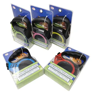 5-pack colorful retractable dog leashes in retail packaging 16.5ft length