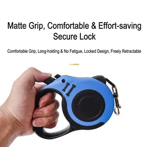Blue retractable pet leash with bone print and ergonomic anti-slip handle for large dogs