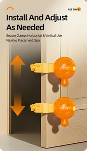 Distributeur de friandises rotatif pour chat avec pince de fixation pour porte.