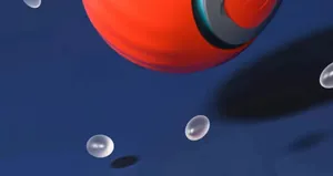 Gros plan d'une balle de jeu interactive intelligente orange pour animaux avec sa texture.