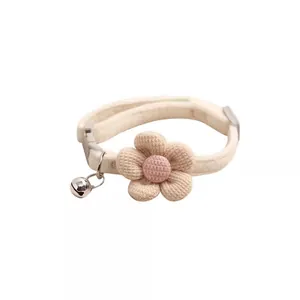 Adjustable pet collar with cute plush flower and silver bell for cats and dogs