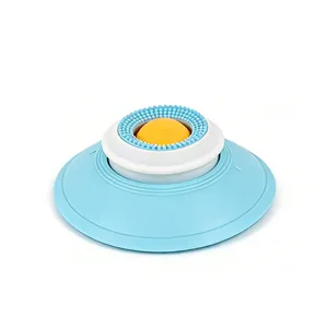 UFO-vormige likmat en slowfeeder voor honden en katten in blauw en oranje ontwerp