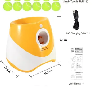 Automatic dog ball launcher kit with 12 tennis balls and USB charging cable for pet training