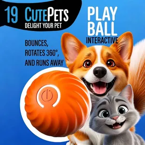 Jouet Interactif pour Animaux Balle Rebondissante à Gravité pour Chats et Chiens Balle Roulante Intelligente Automatique Rechargeable Type-C en TPR TPU avec Lumière LED