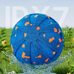IPX7 waterproof ETPU dog toy ball with durable blue and orange textured surface.