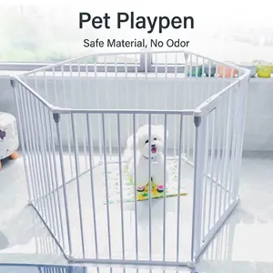 Modern Stainless Steel Pet Safety Fence Indoor Foldable Dog Gate Baby Isolation Barrier With Secure Lock Mechanism White Playpen For Home