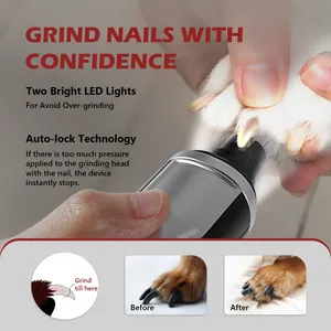 Detail view of pet nail grinder with dual LED lights and safety auto-lock
