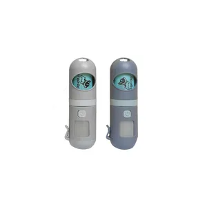 Draagbare hondenpoepzakjesdispenser met LED-verlichting in capsuleontwerp, grijs