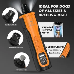 Detailed view of 5-speed pet nail grinder features with LCD display and motor specs