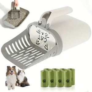 Integrated Cat Litter Scoop Set With Waste Bag Dispenser Detachable Large Capacity Poop Scooper Pet Cleaning Tool