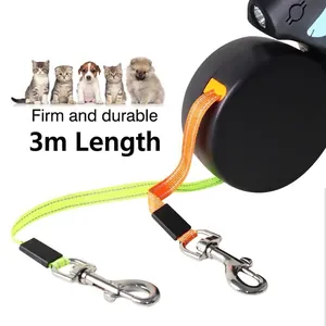 3m intrekbare dubbele hondenriem met ingebouwde LED-zaklamp