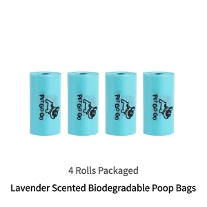 Biologisch afbreekbare hondenpoepzakjes met lavendelgeur, set van 4 blauwe rollen.