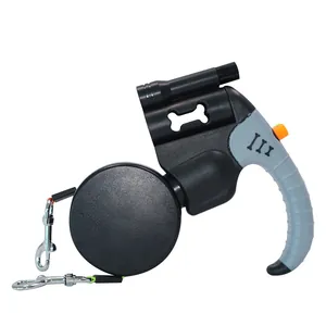 Dual retractable dog leash with LED light for walking two dogs simultaneously at night