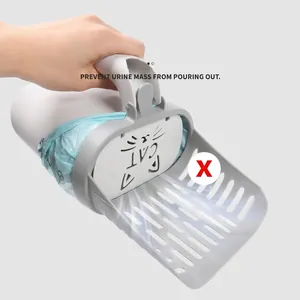 All-in-one cat litter scoop set with integrated waste bag container and sloped partition