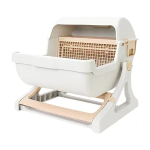 Semi-automatic large foldable cat litter box villa with easy cleaning design in white