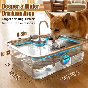 Fuente de agua inox 15L para mascotas con dimensiones para área de bebida profunda