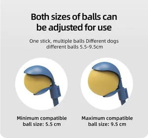 Detailweergave van verstelbare hondenbalwerperkop voor ballen van 5,5 cm tot 9,5 cm.