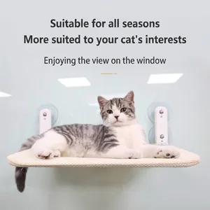 Katzenfenster Liegeplatz Faltbar Starke Saugnäpfe Haustier Hängematte Atmungsaktives Netz Plüsch Bett Fenstermontierter Katzensitz Sonnenbad Regal