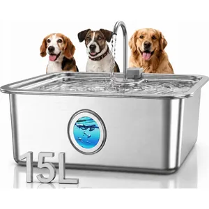 Fuente de agua de acero inoxidable para mascotas de 15L gran capacidad para perros