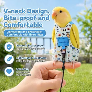 Breathable printed parrot harness and leash set for small birds outdoor travel
