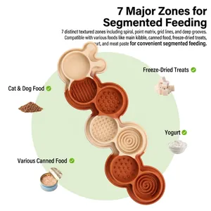 Tapis de léchage chenille en silicone pour animaux, 7 compartiments texturés