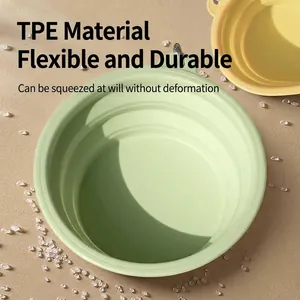 Durable light green collapsible TPE pet feeding bowl for travel food and water use