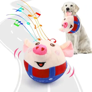Plush Pig Interactive Pet Bouncing Ball Toy USB Rechargeable Vibrating Musical Sounding Toy For Dogs Cats Training Gift