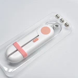 Professioneller LED-Katzenkrallenschneider mit Spritzschutz und Knopfzellen-Batterien.