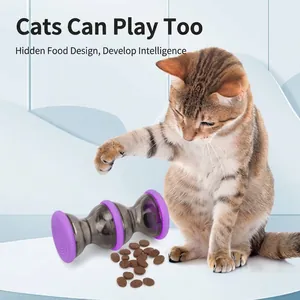 Jouet interactif en forme d'haltère pour chat, distributeur de friandises lent