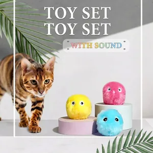 Interaktiver Intelligenter Zwitschernder Katzen-Spielzeugball Mit Tierlauten Eingebaute Katzenminze Flauschiger Plüsch EVA Schwerkraft Quietsch-Haustierspielzeug
