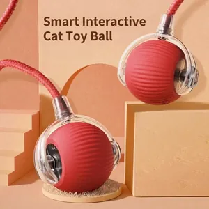Balle de jouet interactive pour chat avec texture rouge et corde tressée