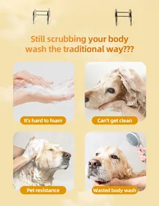 Comparison of traditional pet bathing pain points such as difficult foaming and wasted soap.