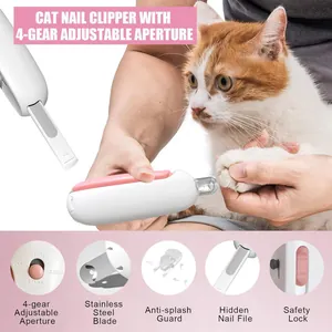 Professional cat nail clipper featuring 4-gear adjustable aperture and anti-splash guard