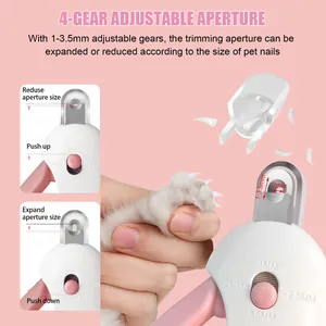 Adjustable pet nail clipper with 4-gear aperture for safe cat and rabbit grooming