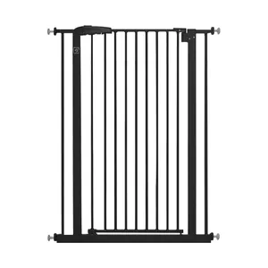 Black metal pressure-mounted child safety gate for stairs and doorways, adjustable baby gate