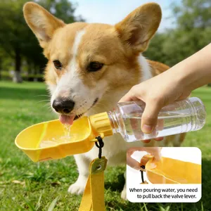 Portable pet water bottle with foldable silicone bowl for dogs and cats drinking outdoors