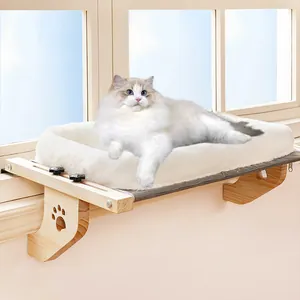 Massivholz Hängende Katzen Hängematte Bett Für Fensterbank Nachttisch Verstellbare Erhöhte Haustier Lounge Atmungsaktive Holz Katzen Fensterbank Sitz Möbel
