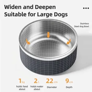 Large 304 stainless steel dog bowl with 2L capacity and 22cm diameter for large dogs