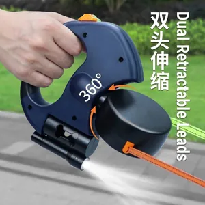 Dual Head Retractable Dog Leash with LED Light Poop Bag Dispenser Automatic Pet Walking Leash for Small Dogs ABS
