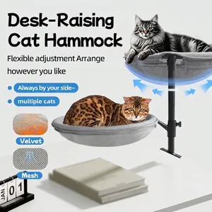 360 Drehbarer Schreibtisch Katzenbett Platzsparende Klemm Katzenhängematte Für Bürotisch Alle Jahreszeiten Edelstahl Netz Plüsch Haustierbett
