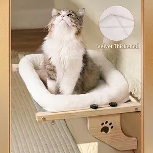 Hängematte für Katzen aus Massivholz mit dickem Plüschvlies für Sonnenbäder auf dem Balkon