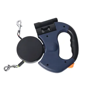 Professional dual-head retractable pet leash with built-in flashlight for two small dogs