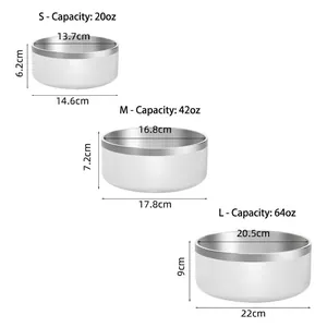 Double-walled white stainless steel pet bowl available in small, medium and large sizes